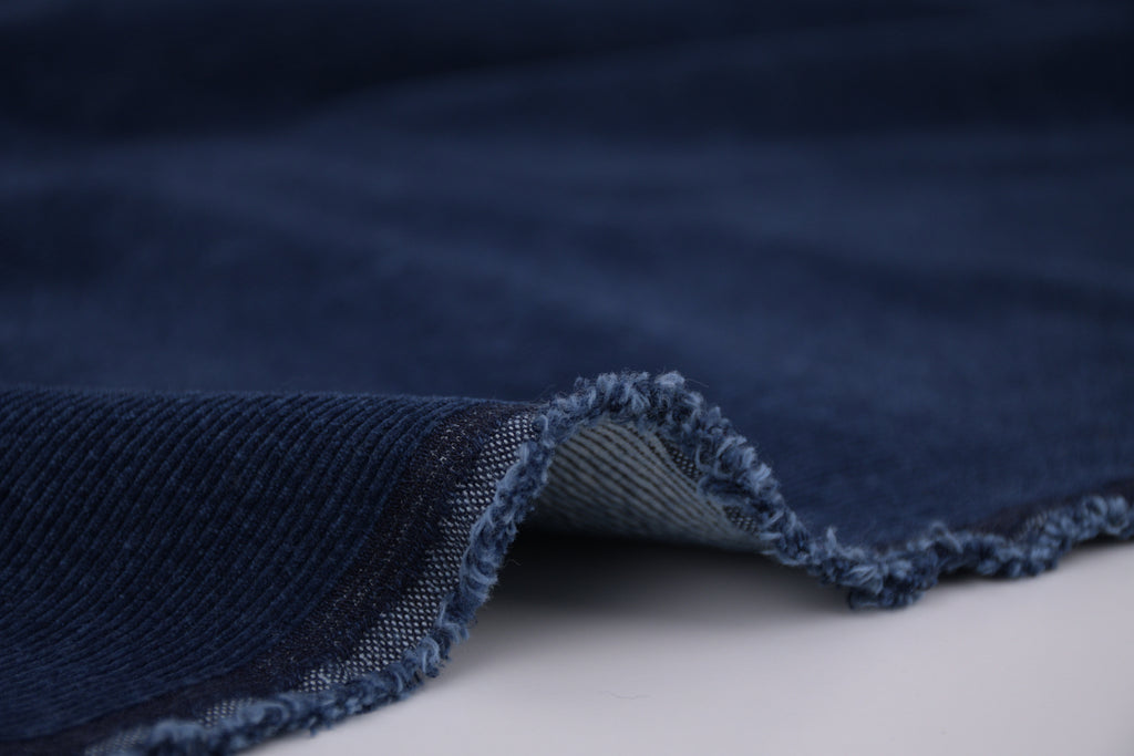 12 Wale Denim Corduroy Stretch  Fabric - Deep Indigo