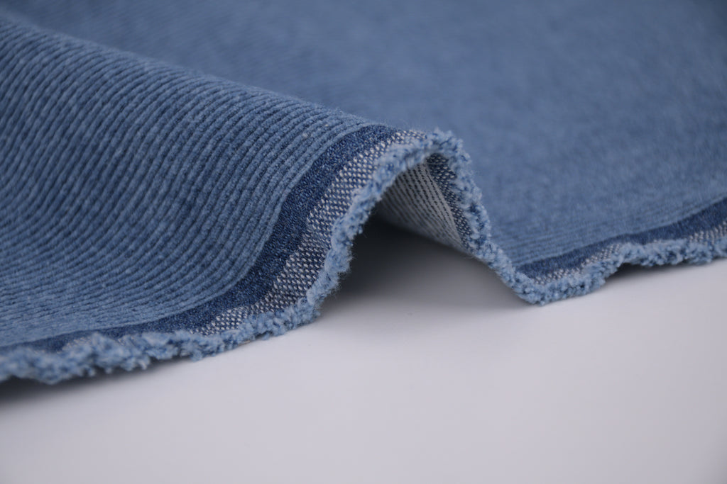 12 Wale Denim Corduroy Stretch Fabric - Medium Indigo