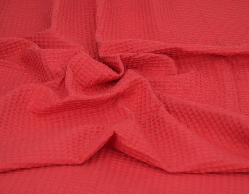 100% Cotton Waffle Fabric - Bright Red