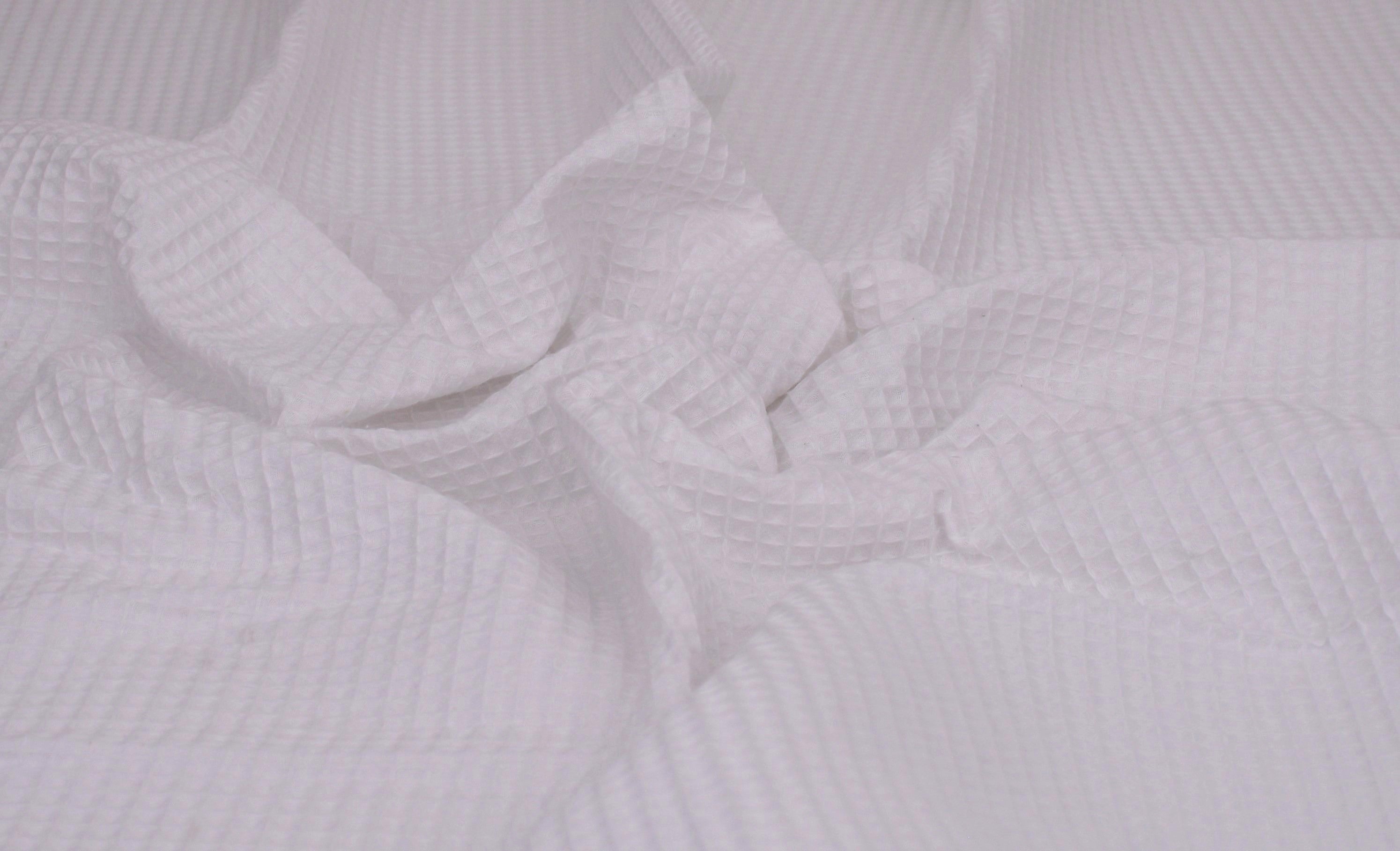 100% Cotton Waffle Fabric - Pure White