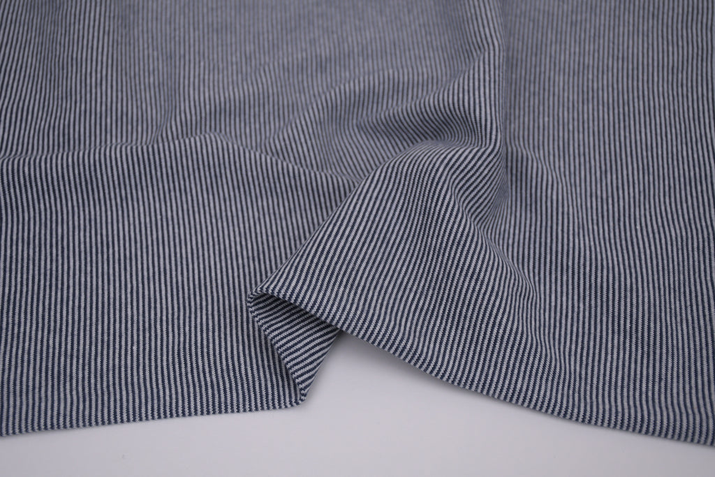 Yarn-Dyed Tubular Stripe Cuff Jersey Fabric - Indigo