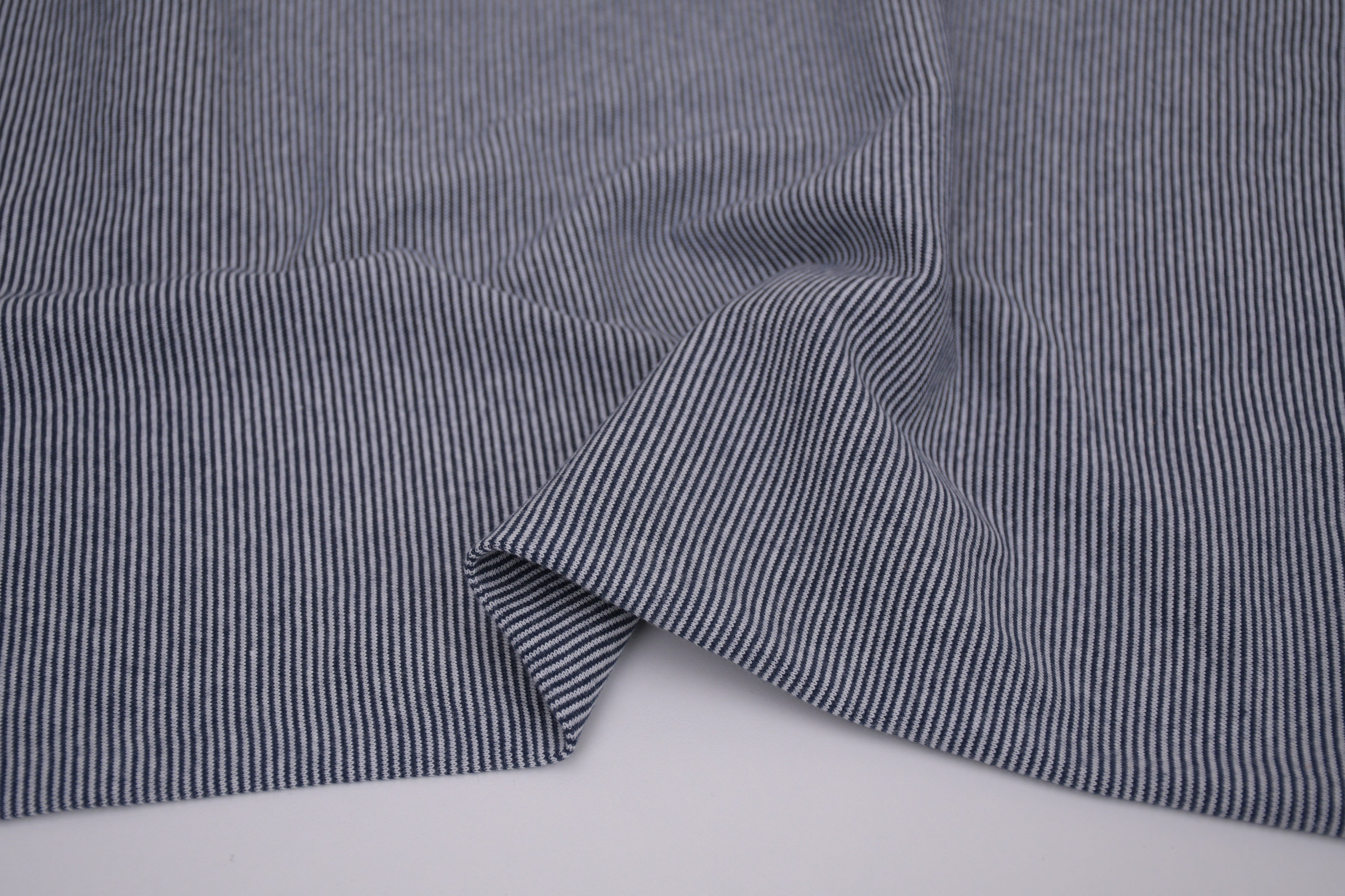 Yarn-Dyed Tubular Stripe Cuff Jersey Fabric - Indigo
