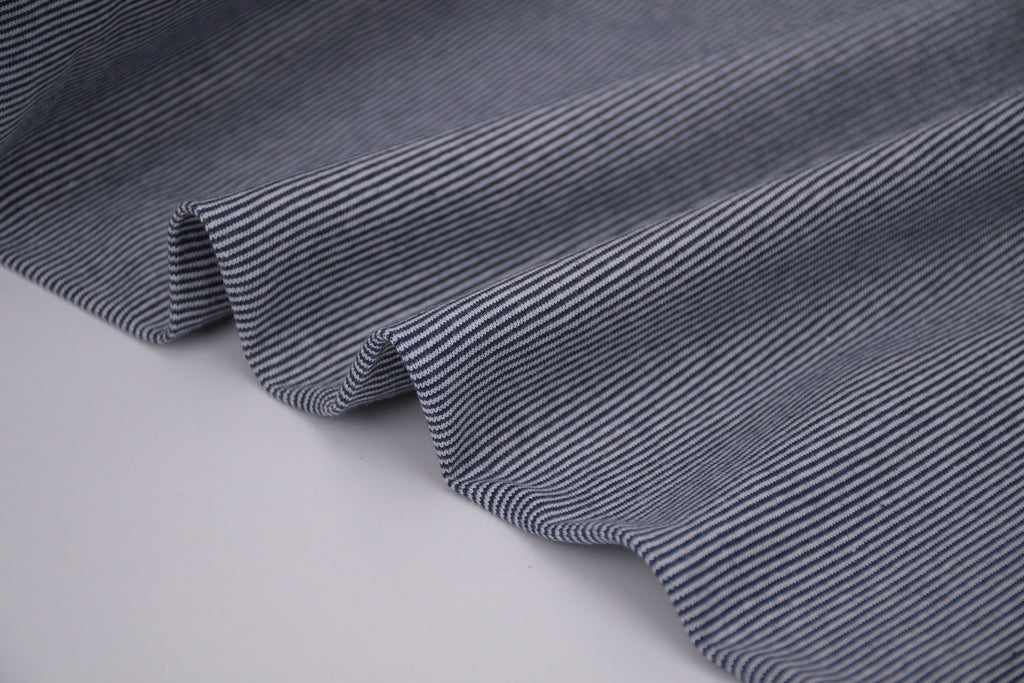 Yarn-Dyed Tubular Stripe Cuff Jersey Fabric - Indigo