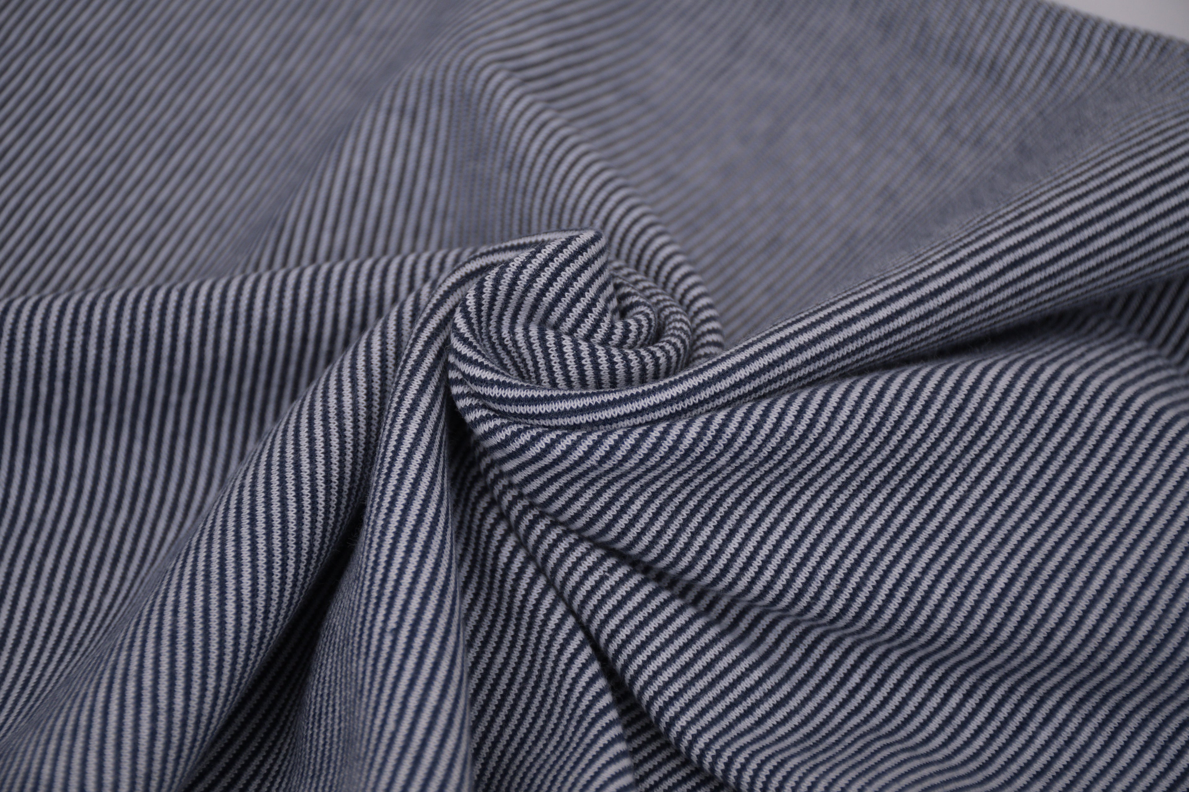 Yarn-Dyed Tubular Stripe Cuff Jersey Fabric - Indigo
