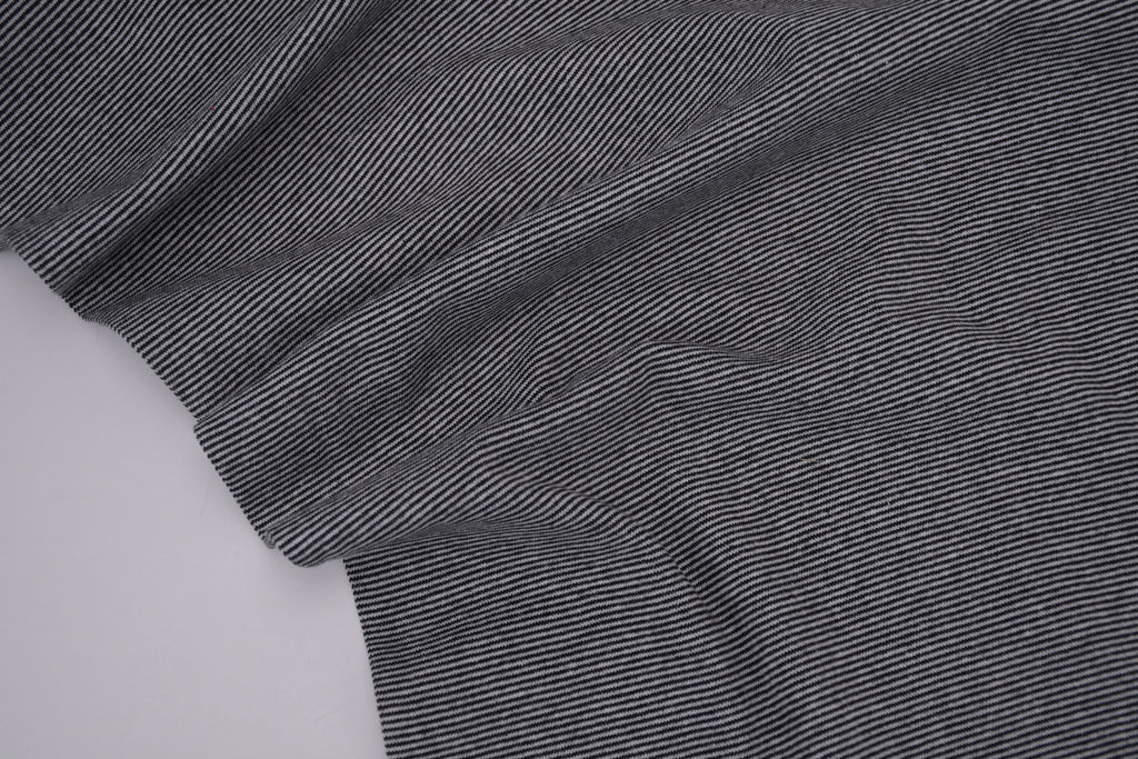 Yarn-Dyed Tubular Stripe Cuff Jersey Fabric - Black