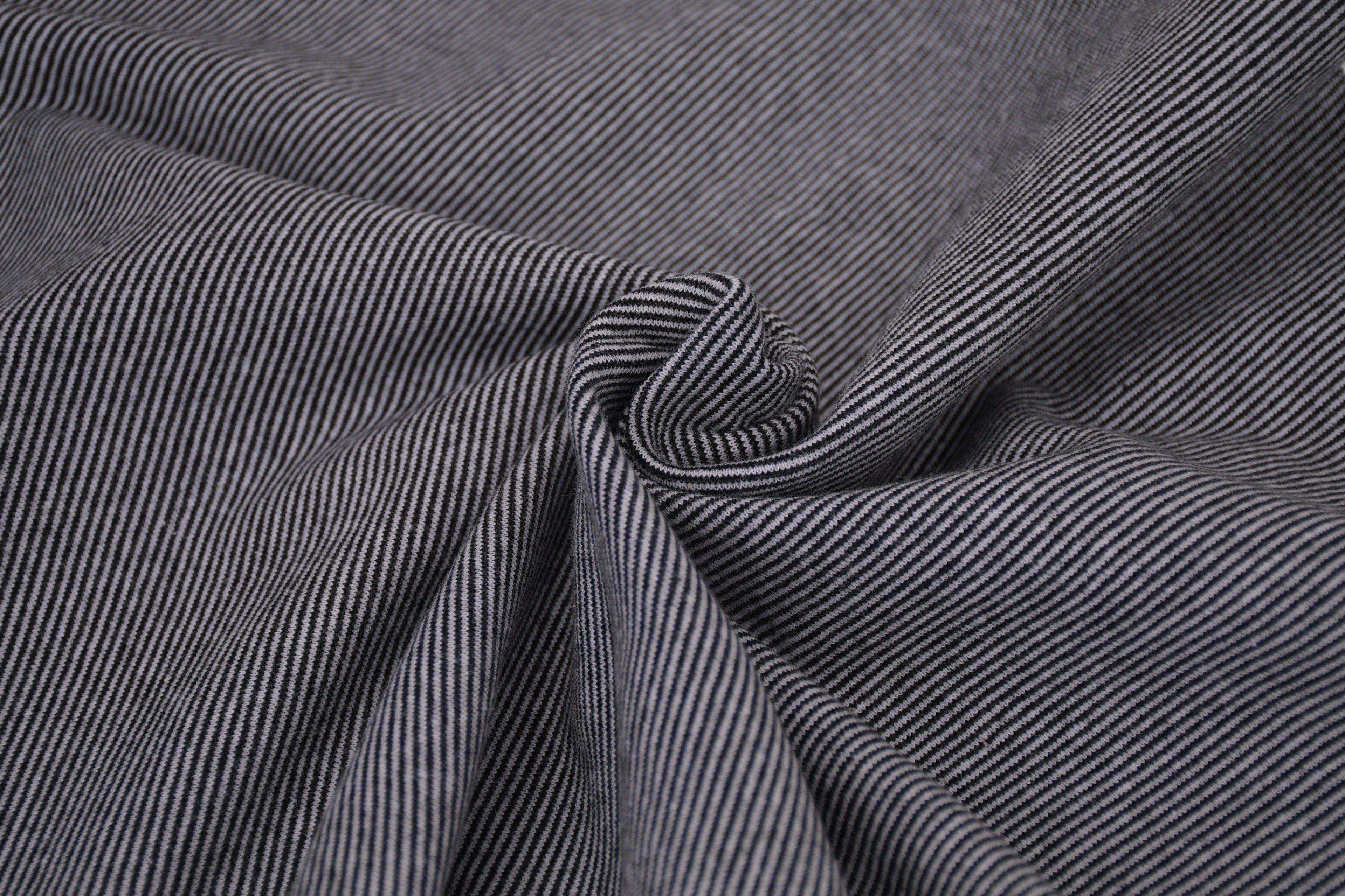 Yarn-Dyed Tubular Stripe Cuff Jersey Fabric - Black