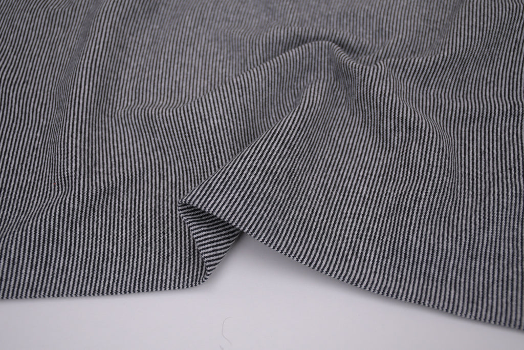 Yarn-Dyed Tubular Stripe Cuff Jersey Fabric - Black