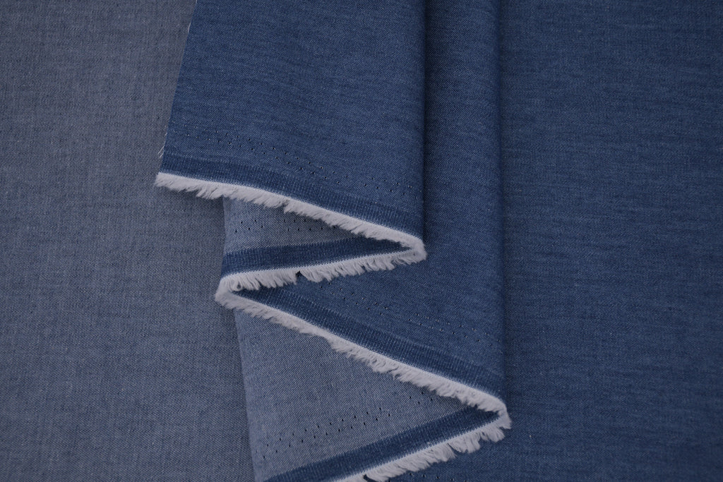 4oz Cotton Chambray Combed and Mercerized Denim Fabric - Mid Blue Wash