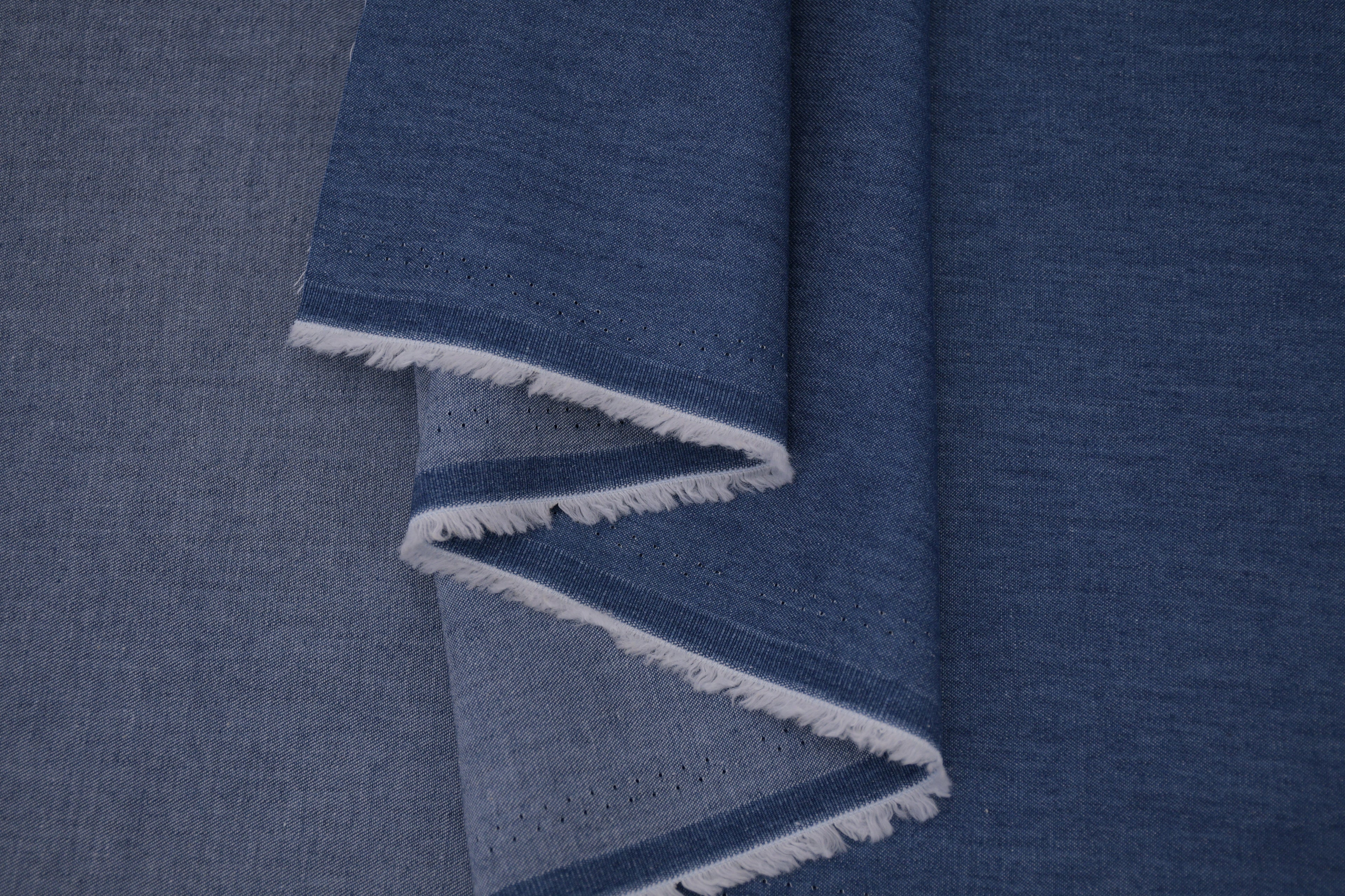 4oz Cotton Chambray Combed and Mercerized Denim Fabric - Mid Blue Wash