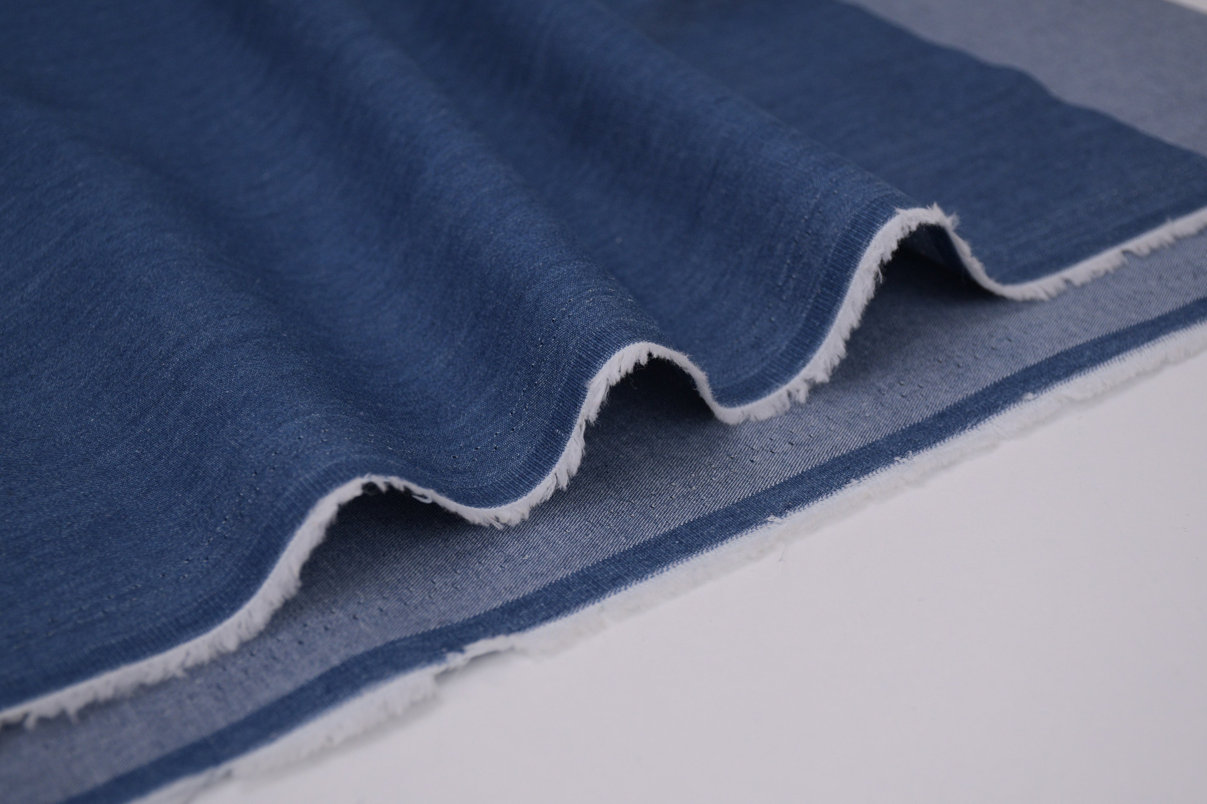 4oz Cotton Chambray Combed and Mercerized Denim Fabric - Mid Blue Wash