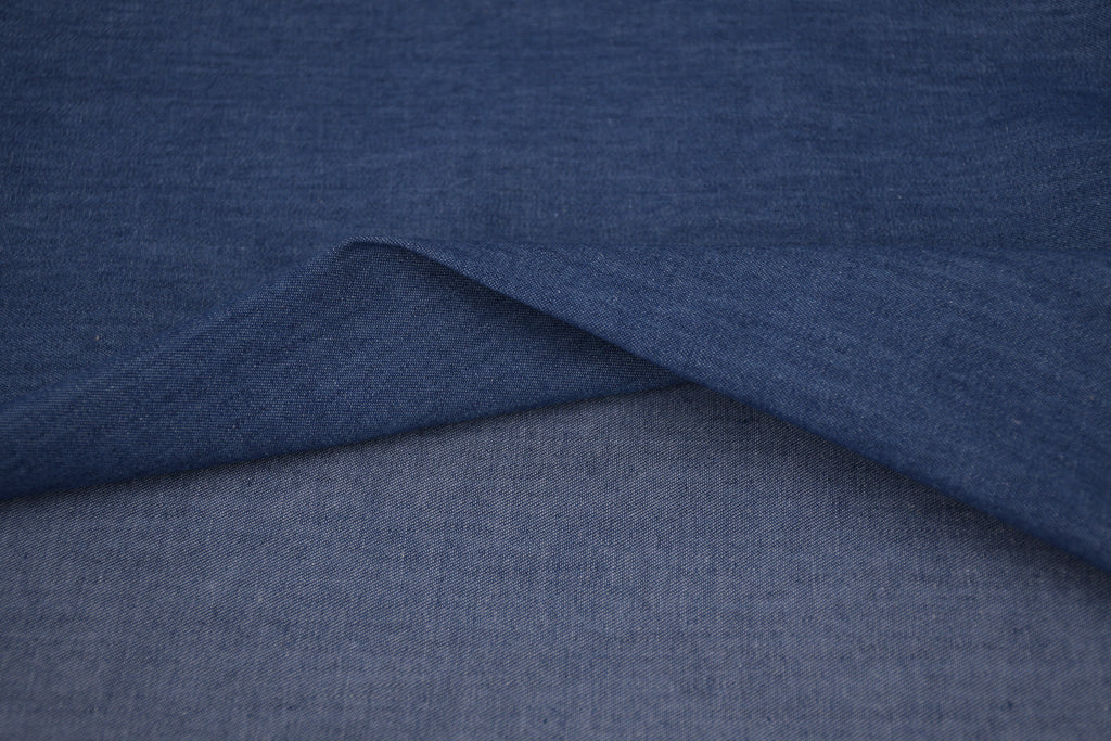 4oz Cotton Chambray Combed and Mercerized Denim Fabric - Mid Blue Wash