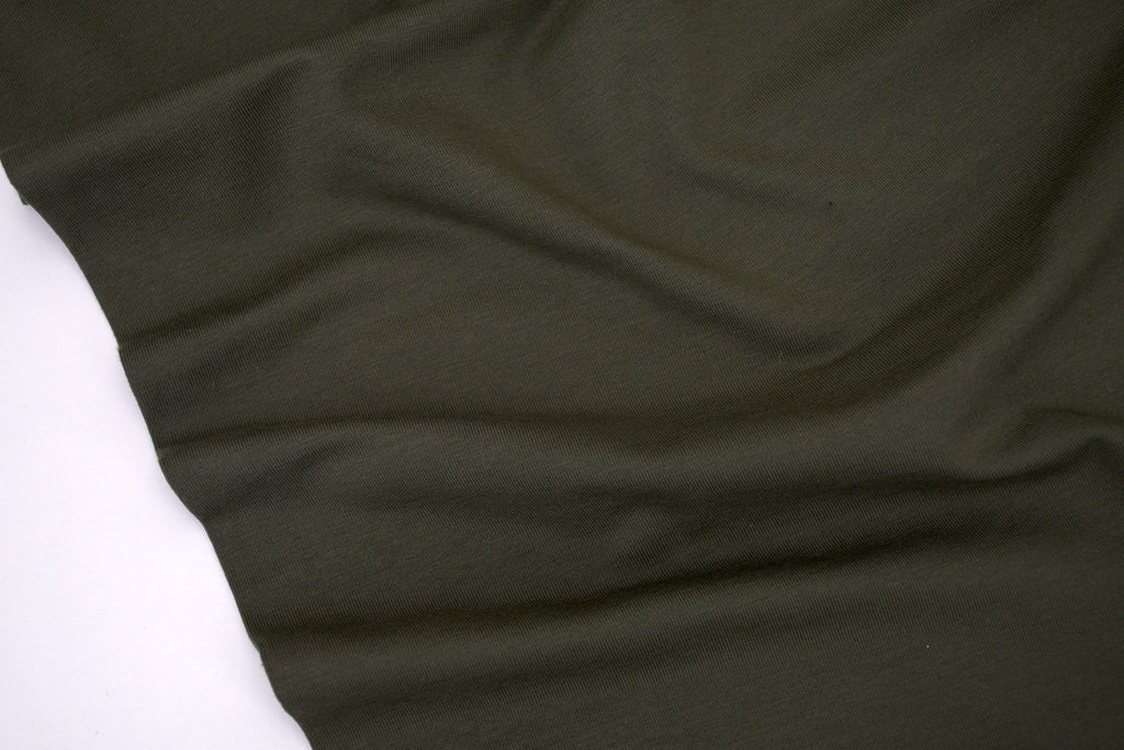 Single Jersey Knit Cotton Spandex Fabric - Olive