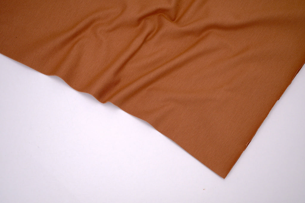 Single Jersey Knit Cotton Spandex Fabric - Toffee