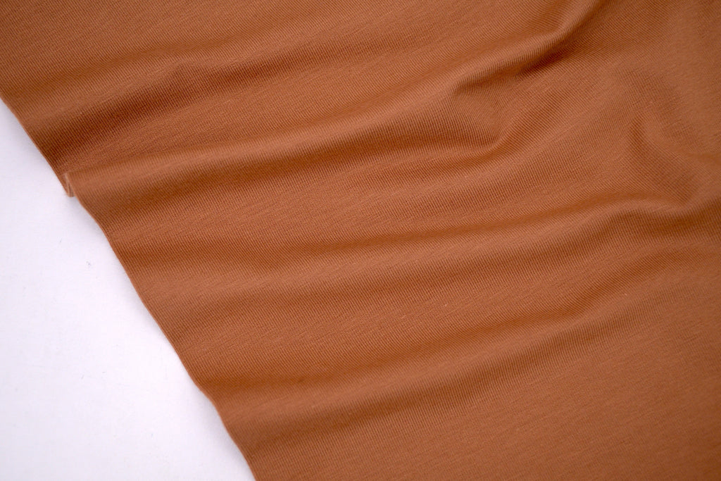 Single Jersey Knit Cotton Spandex Fabric - Toffee