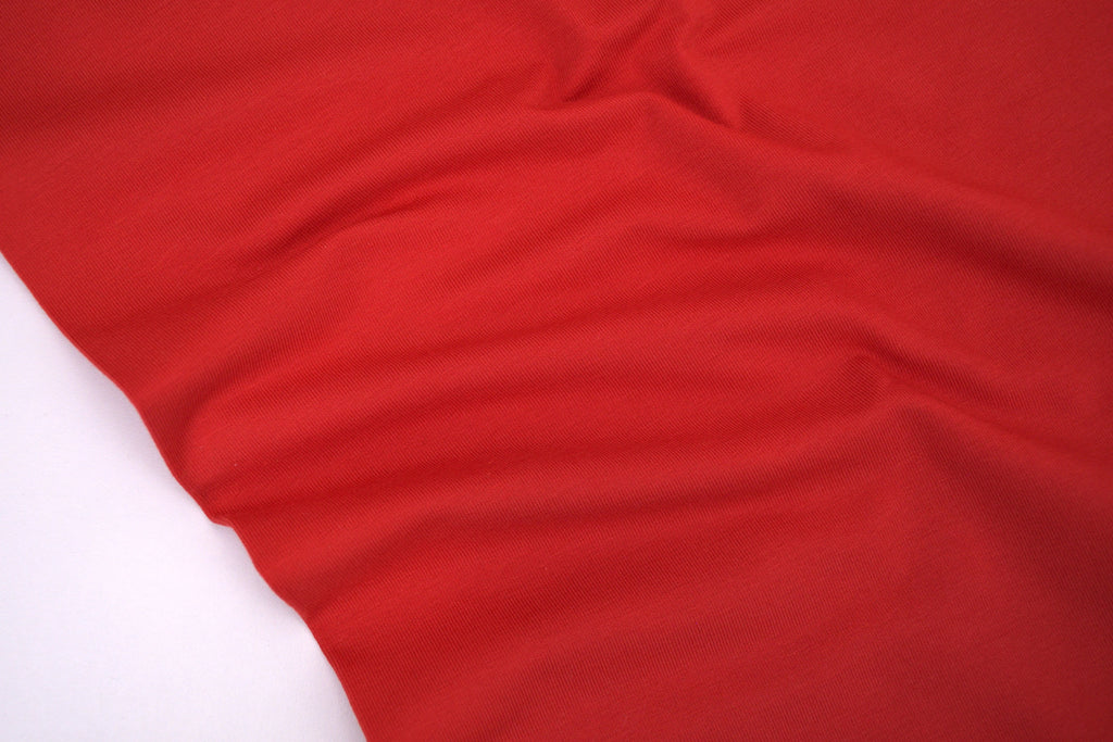 Single Jersey Knit Cotton Spandex Fabric - Bright Red