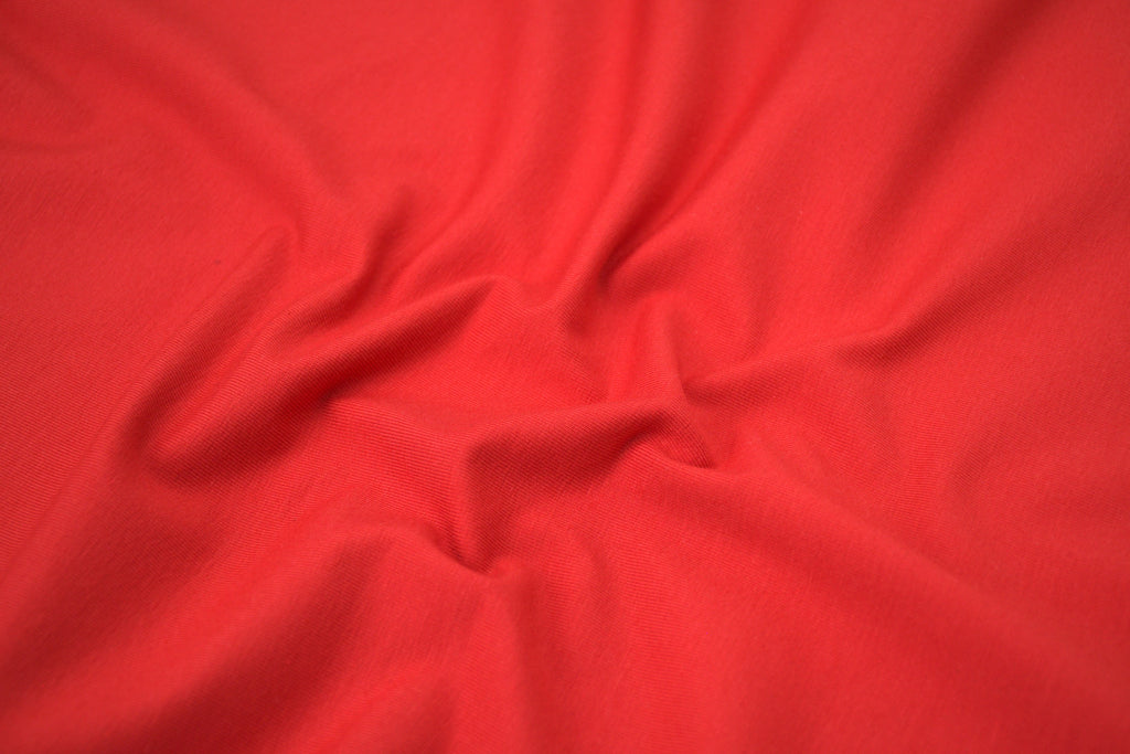 Single Jersey Knit Cotton Spandex Fabric - Bright Red