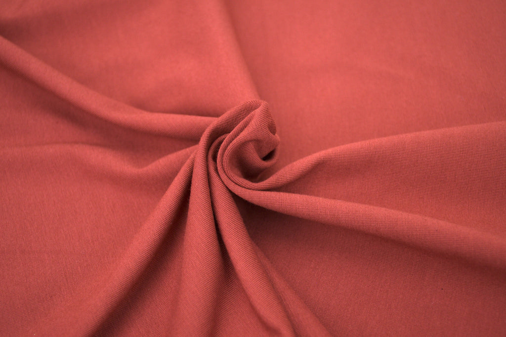 Single Jersey Knit Cotton Spandex Fabric - Rust