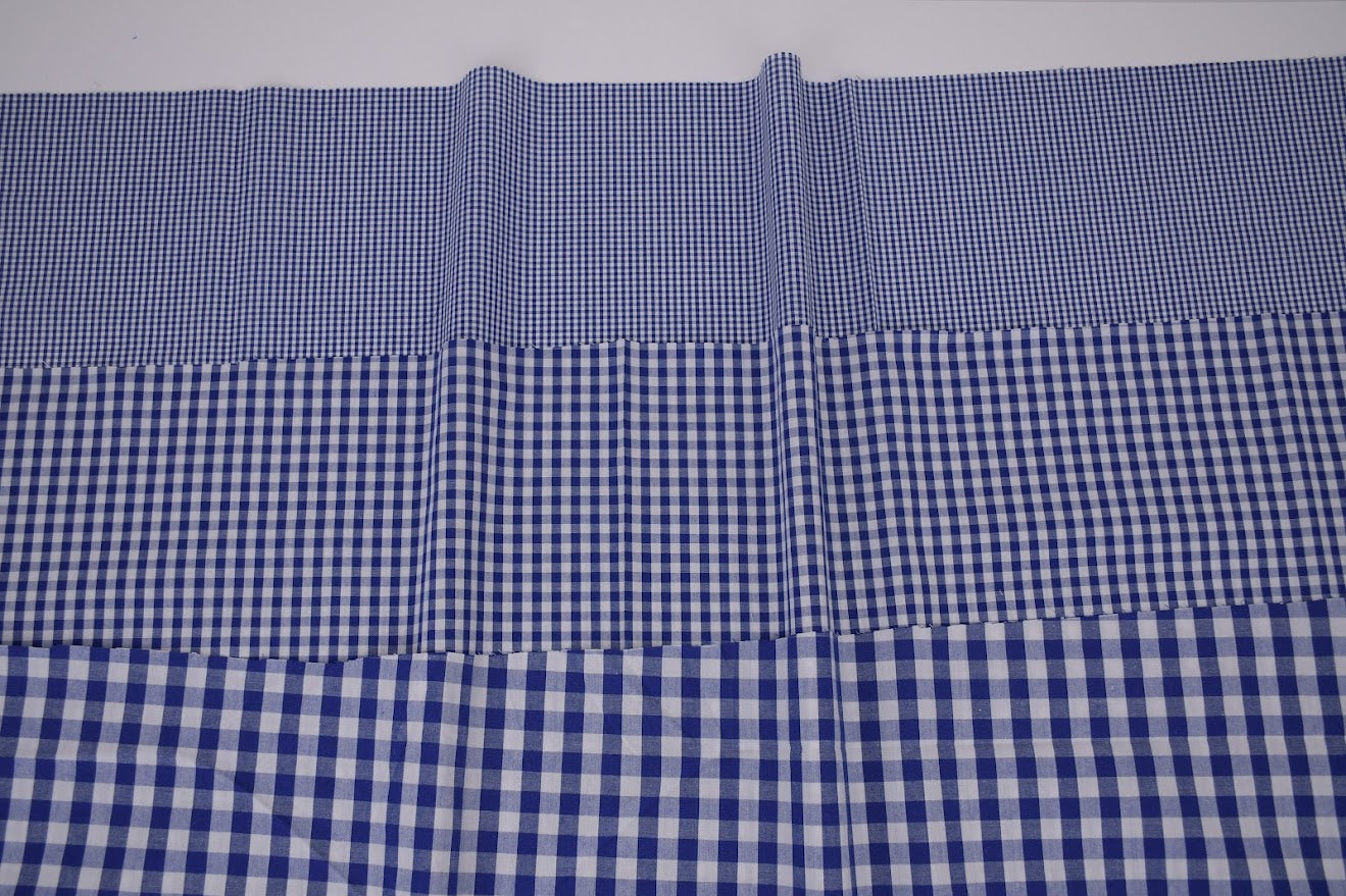 Gingham Checks Yarn-Dyed Cotton Fabric -  Royal Indigo