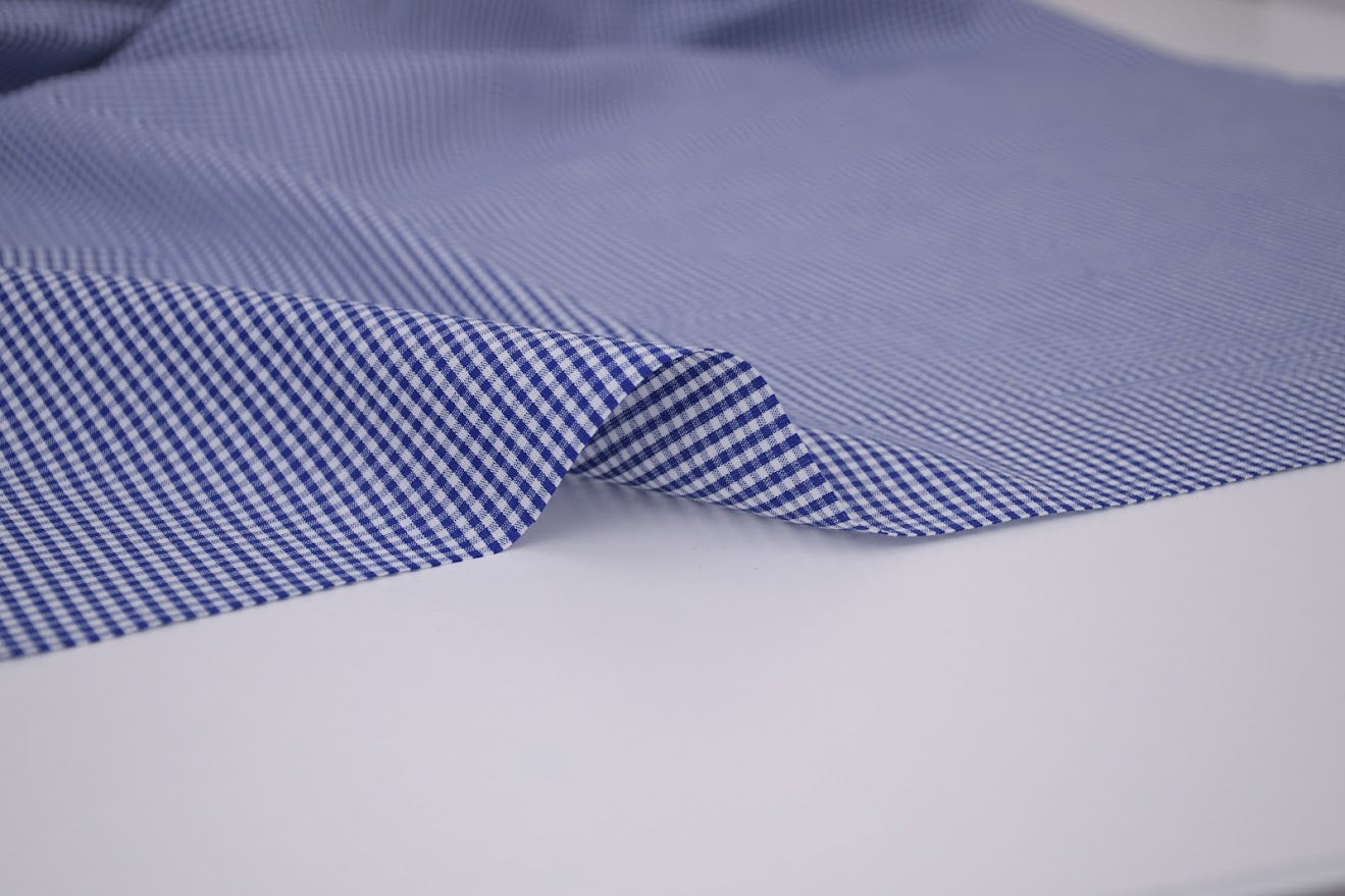 Gingham Checks Yarn-Dyed Cotton Fabric -  Royal Indigo