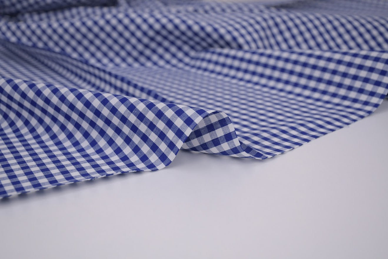 Gingham Checks Yarn-Dyed Cotton Fabric -  Royal Indigo