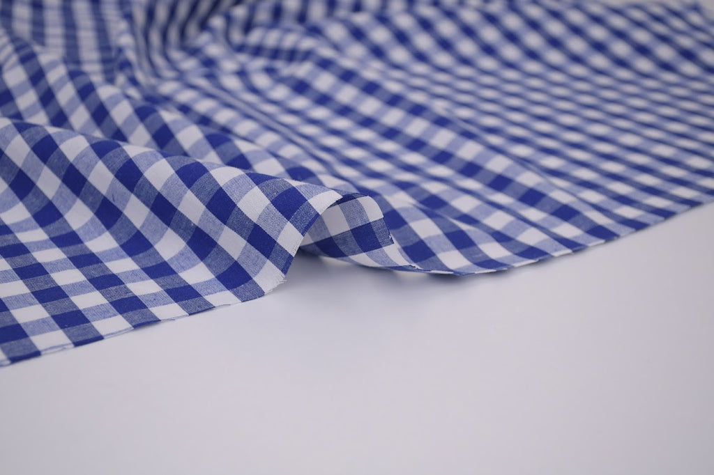 Gingham Checks Yarn-Dyed Cotton Fabric -  Royal Indigo