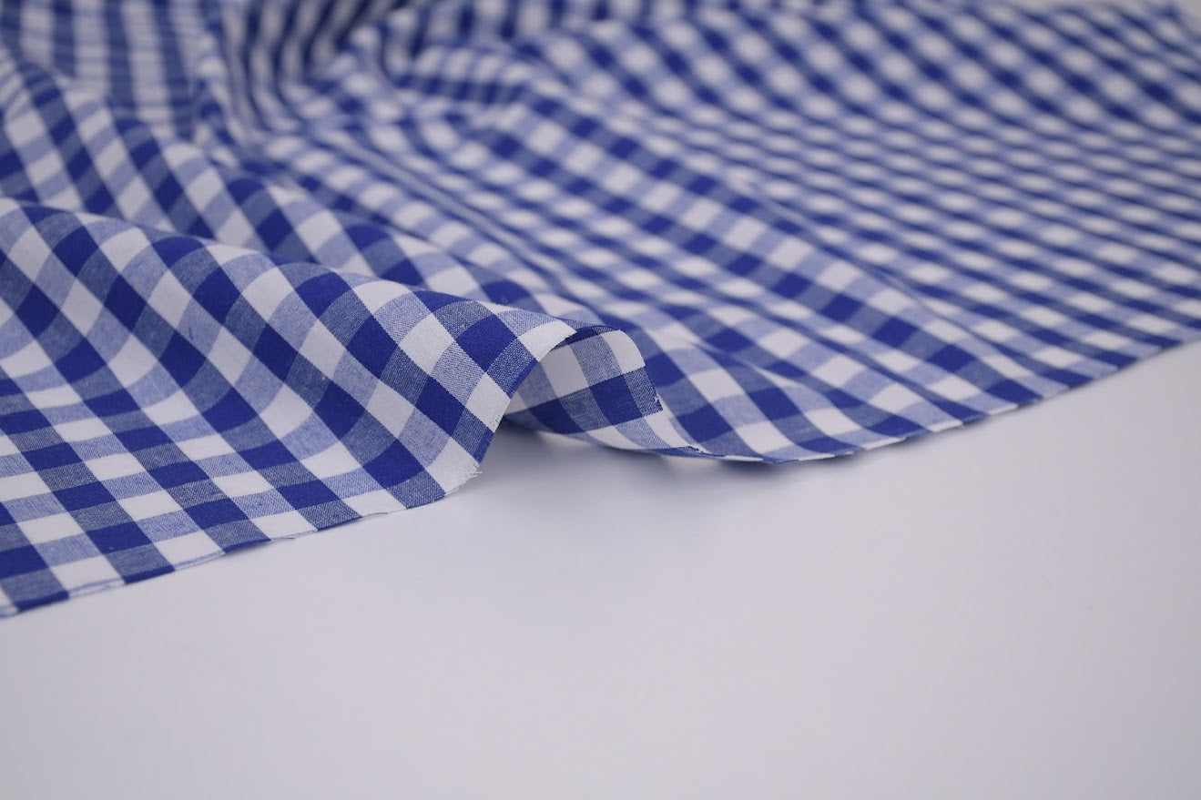 Gingham Checks Yarn-Dyed Cotton Fabric -  Royal Indigo