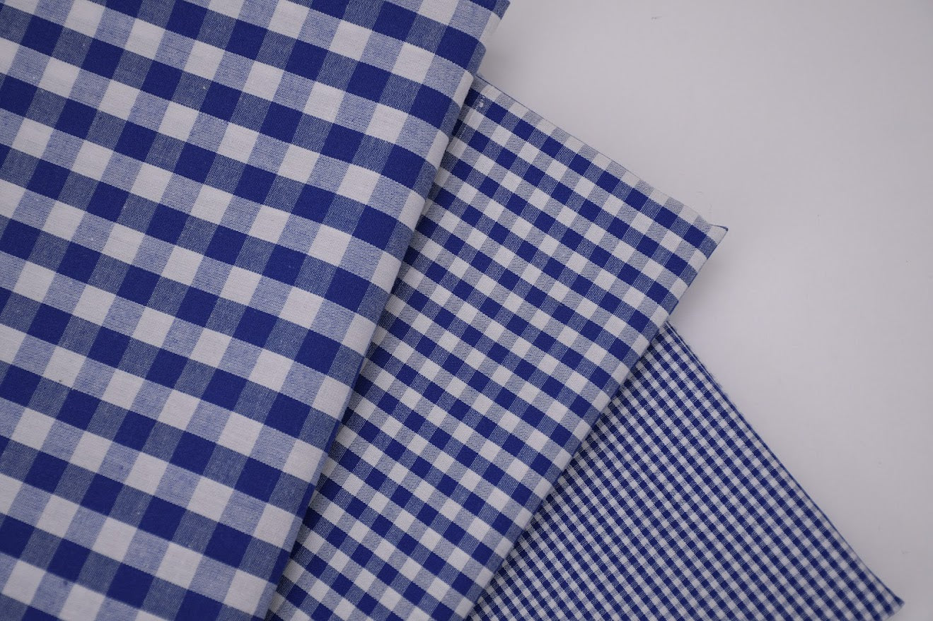 Gingham Checks Yarn-Dyed Cotton Fabric -  Royal Indigo