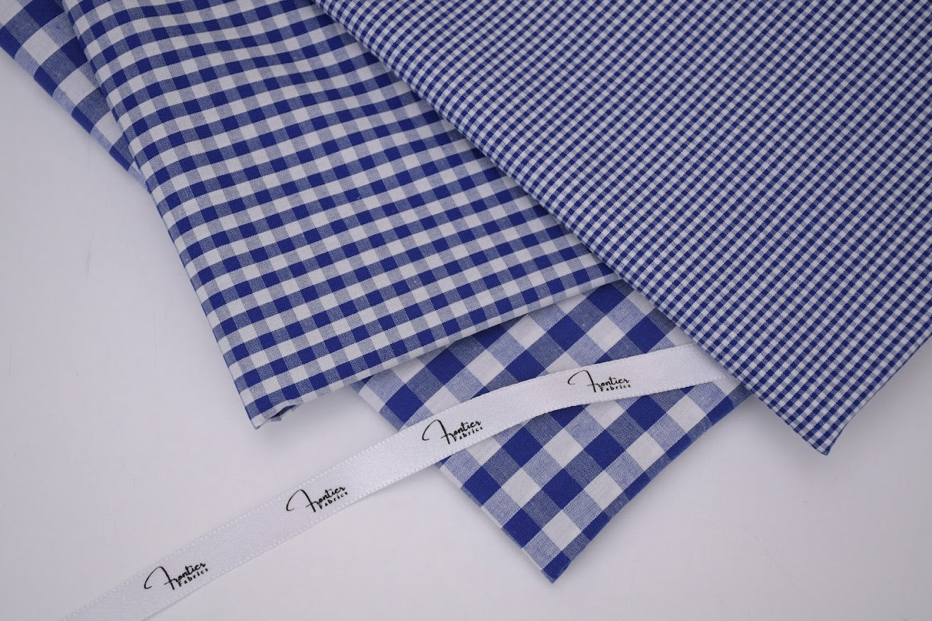 Gingham Checks Yarn-Dyed Cotton Fabric -  Royal Indigo