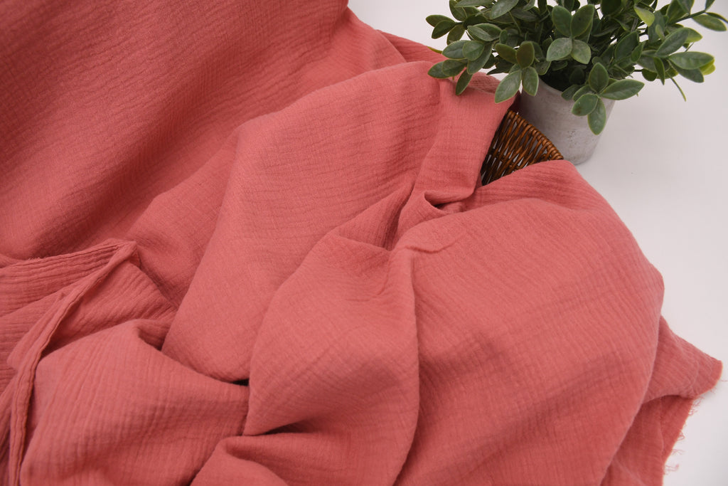 100% Cotton Double Gauze Muslin Fabric - Coral Pink
