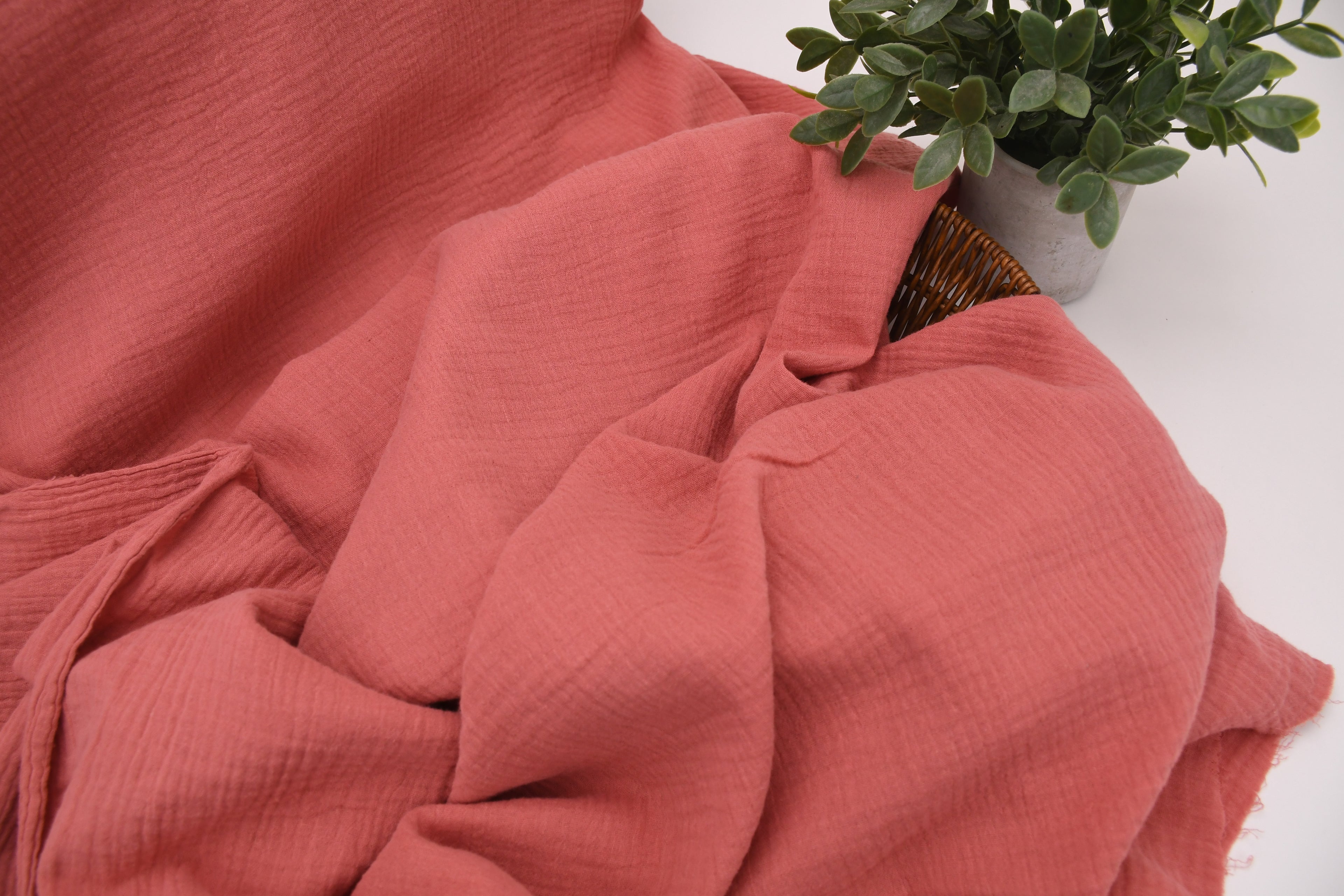 100% Cotton Double Gauze Muslin Fabric - Coral Pink