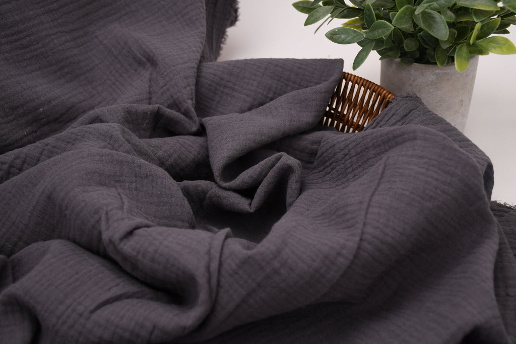 100% Cotton Double Gauze Muslin Fabric - Gunmetal