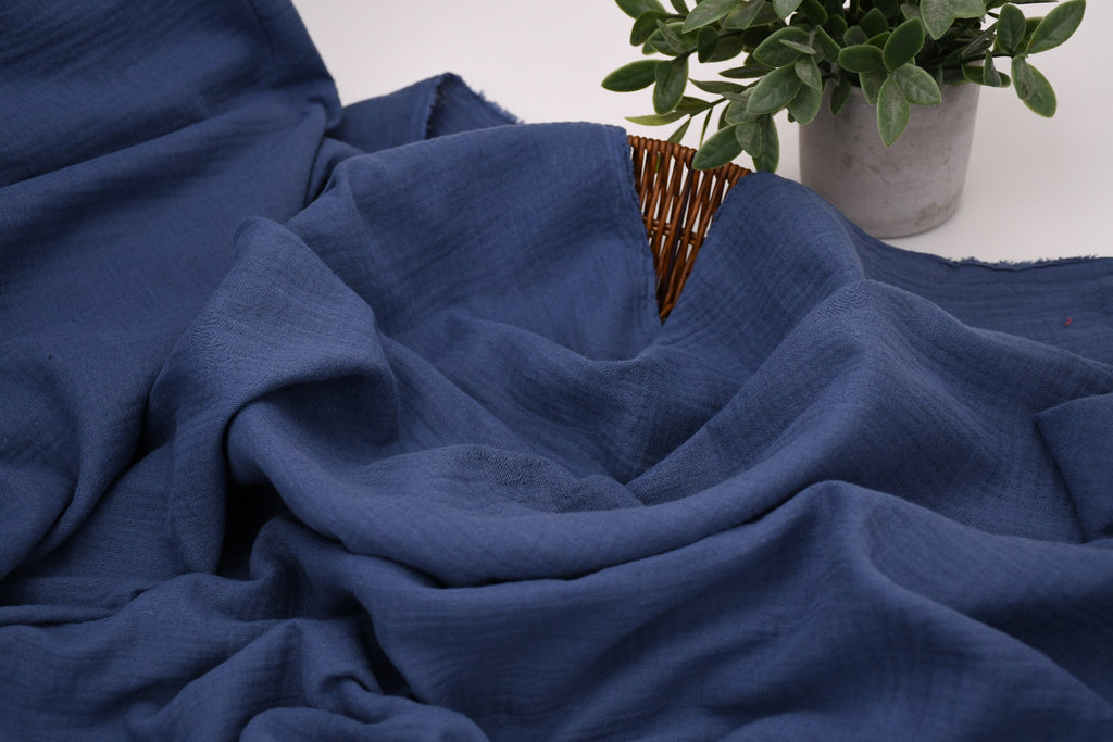 100% Cotton Double Gauze Muslin Fabric - Light Navy