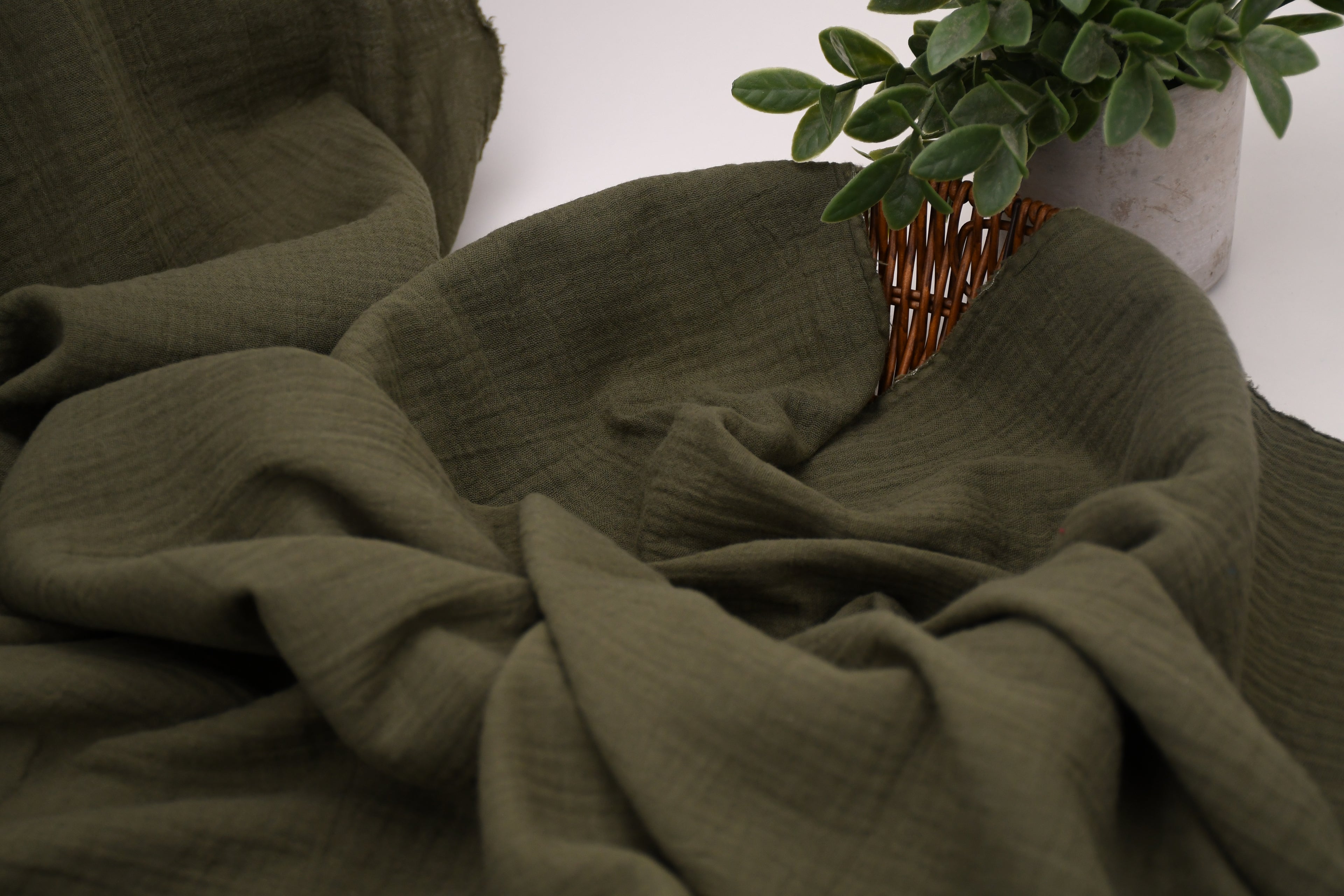 100% Cotton Double Gauze Muslin Fabric -  Olive