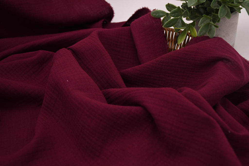 100% Cotton Double Gauze Muslin Fabric - Burgundy
