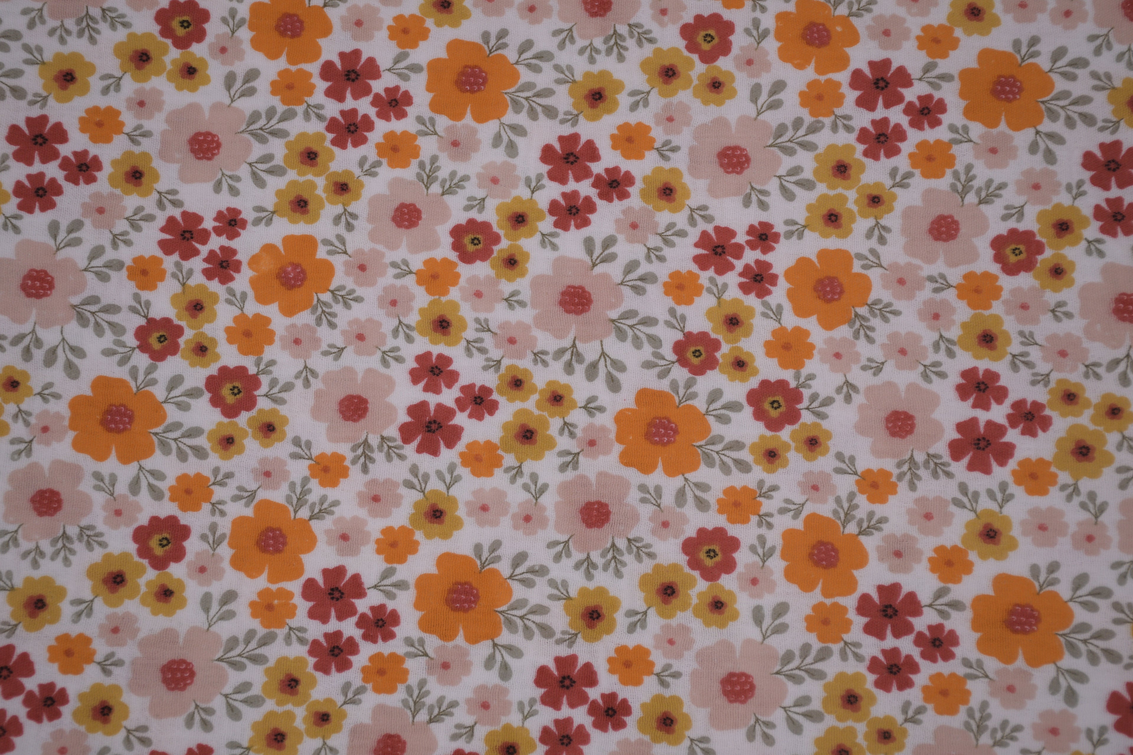 100% Cotton Muslin Double Gauze Print - Retro Wildflowers