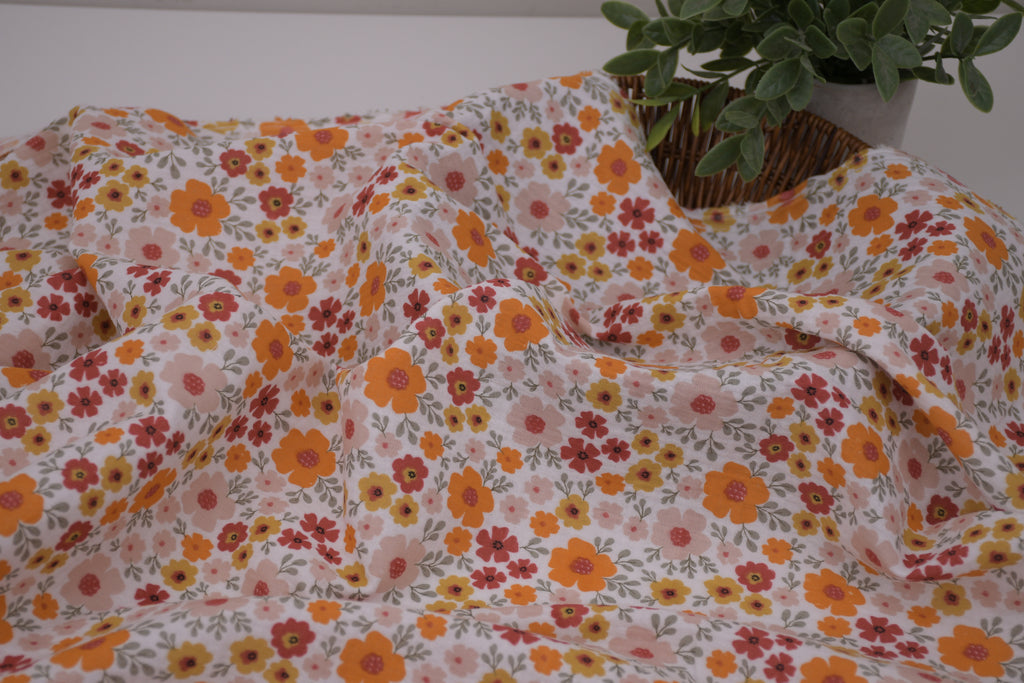 100% Cotton Muslin Double Gauze Print - Retro Wildflowers