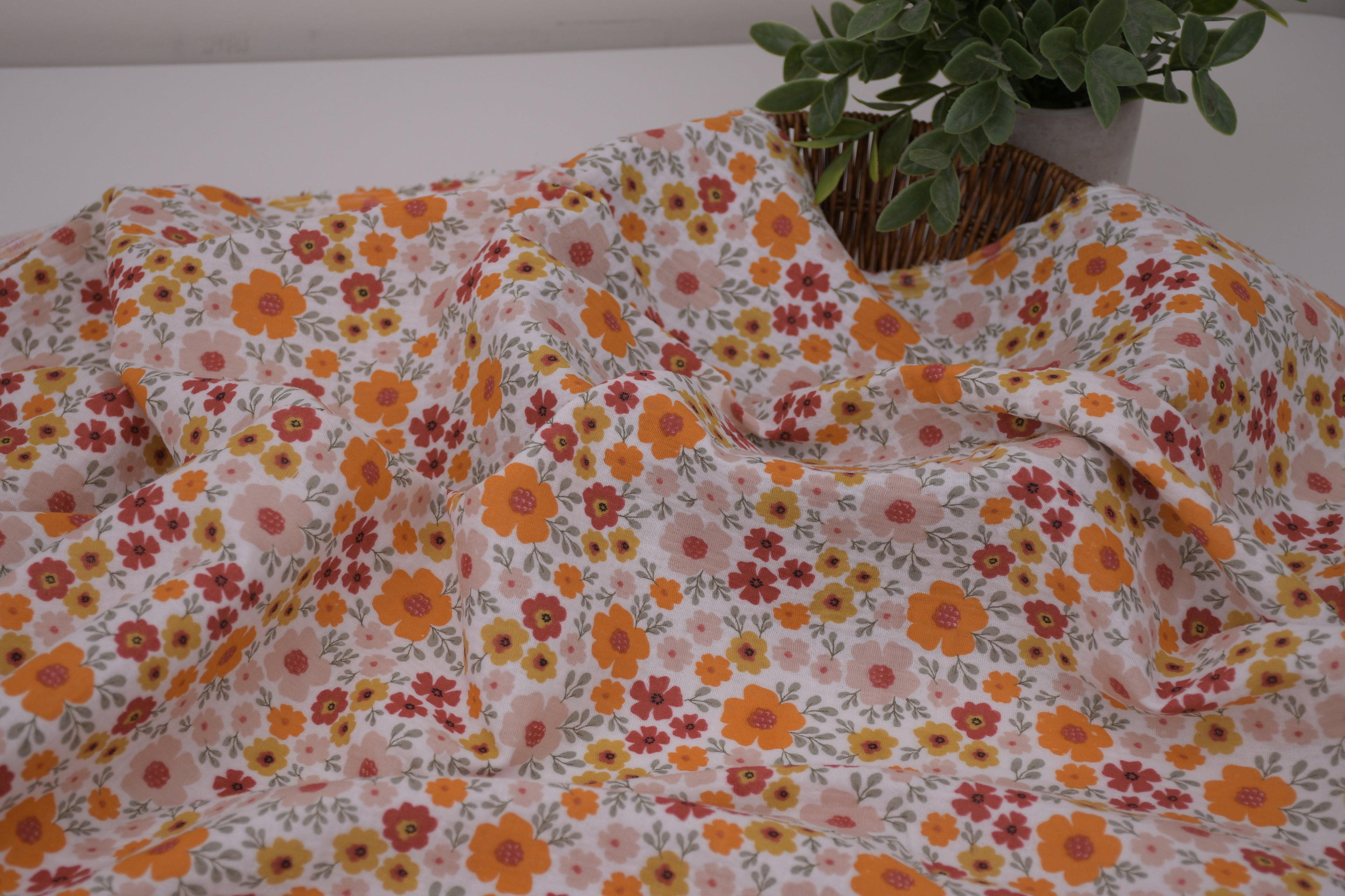 100% Cotton Muslin Double Gauze Print - Retro Wildflowers