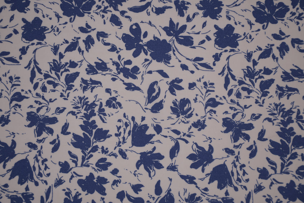 100% Bamboo Poplin Moonlight Petals Print - Classic Cobalt