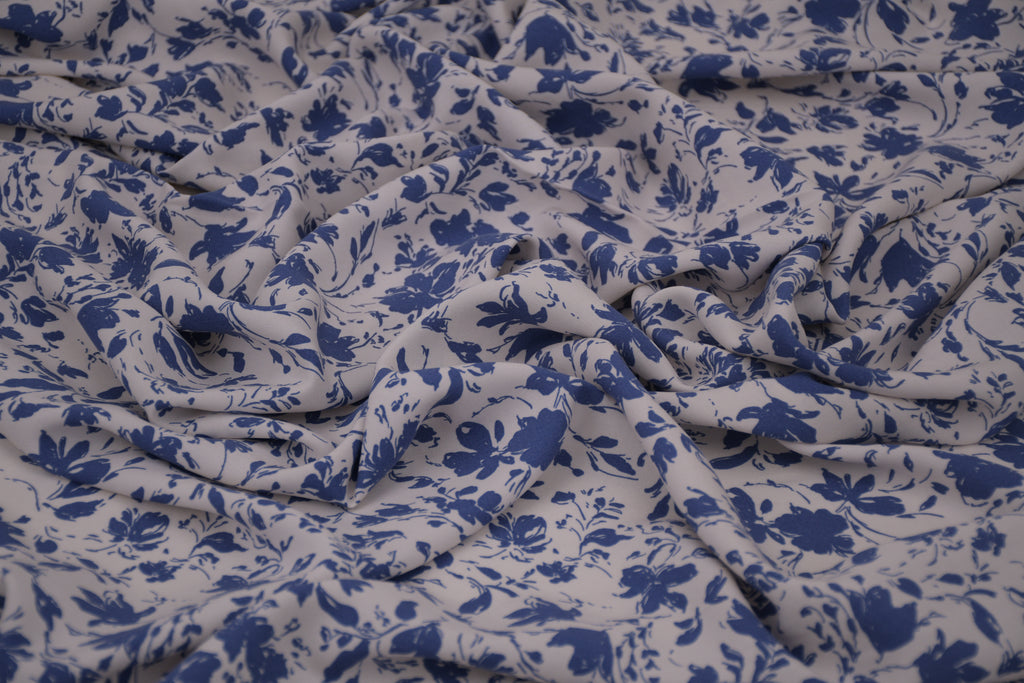 100% Bamboo Poplin Moonlight Petals Print - Classic Cobalt