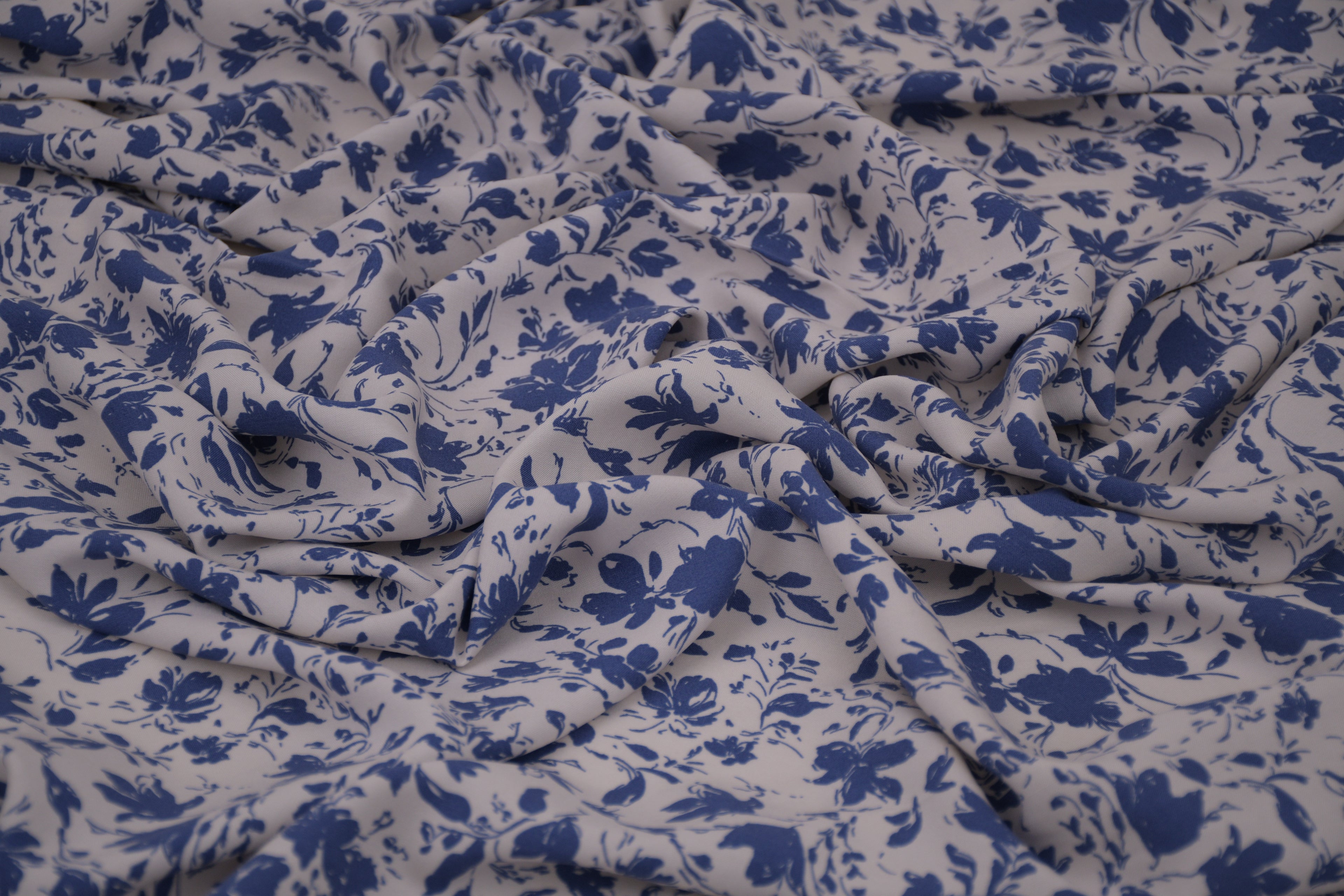 100% Bamboo Poplin Moonlight Petals Print - Classic Cobalt