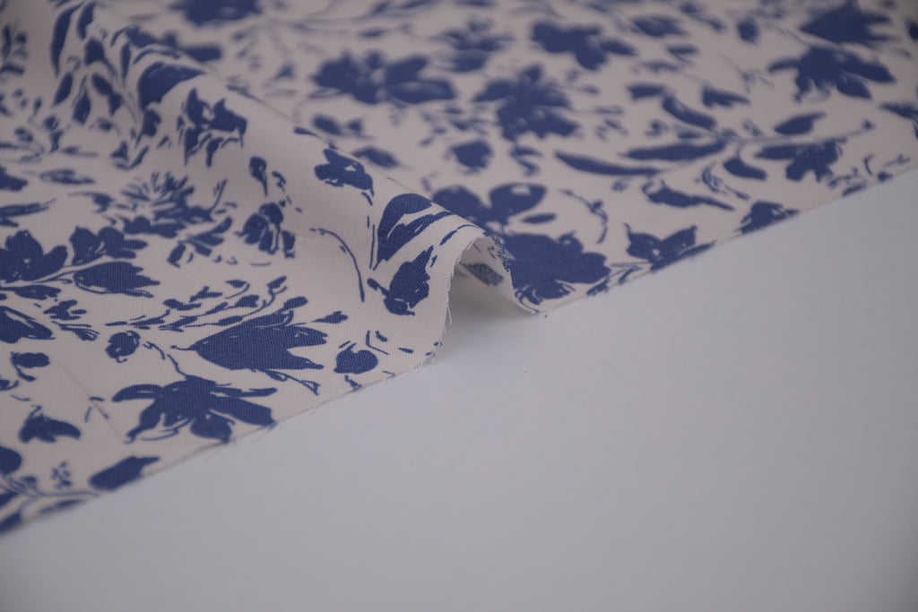 100% Bamboo Poplin Moonlight Petals Print - Classic Cobalt