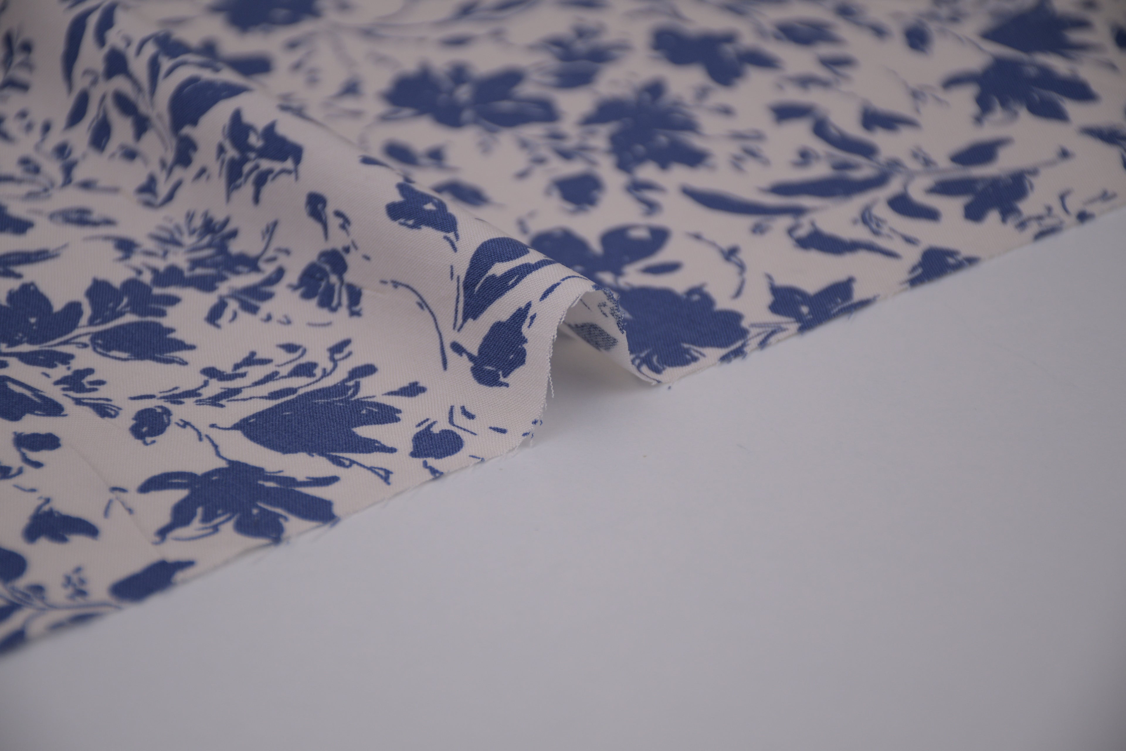 100% Bamboo Poplin Moonlight Petals Print - Classic Cobalt