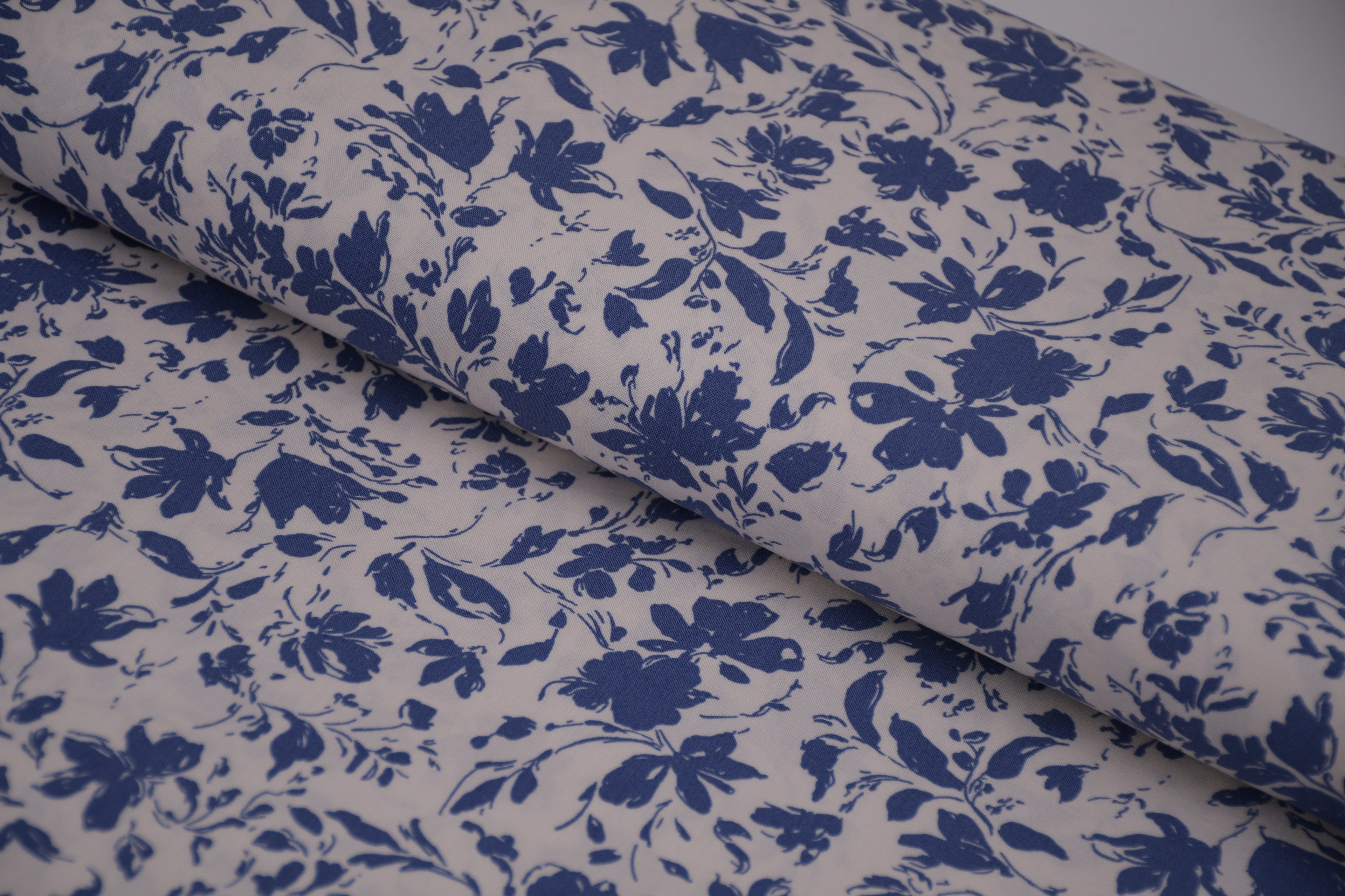 100% Bamboo Poplin Moonlight Petals Print - Classic Cobalt