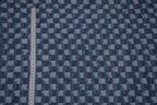 Washed Denim Jacquard Indigo Ladder Fray Checks Fabric