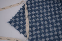 Washed Denim Jacquard Indigo Ladder Fray Checks Fabric