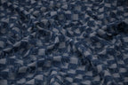 Washed Denim Jacquard Indigo Ladder Fray Checks Fabric