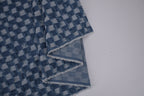Washed Denim Jacquard Indigo Ladder Fray Checks Fabric