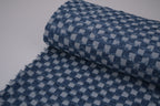 Washed Denim Jacquard Indigo Ladder Fray Checks Fabric