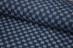 Washed Denim Jacquard Indigo Ladder Fray Checks Fabric