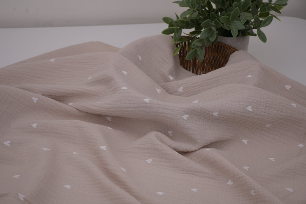 100% Cotton Muslin Double Gauze Print - Confetti Hearts